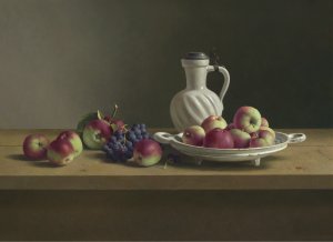 Henk Helmantel > Stilleven met druiven, appels en Delfts witte kan kopen?
